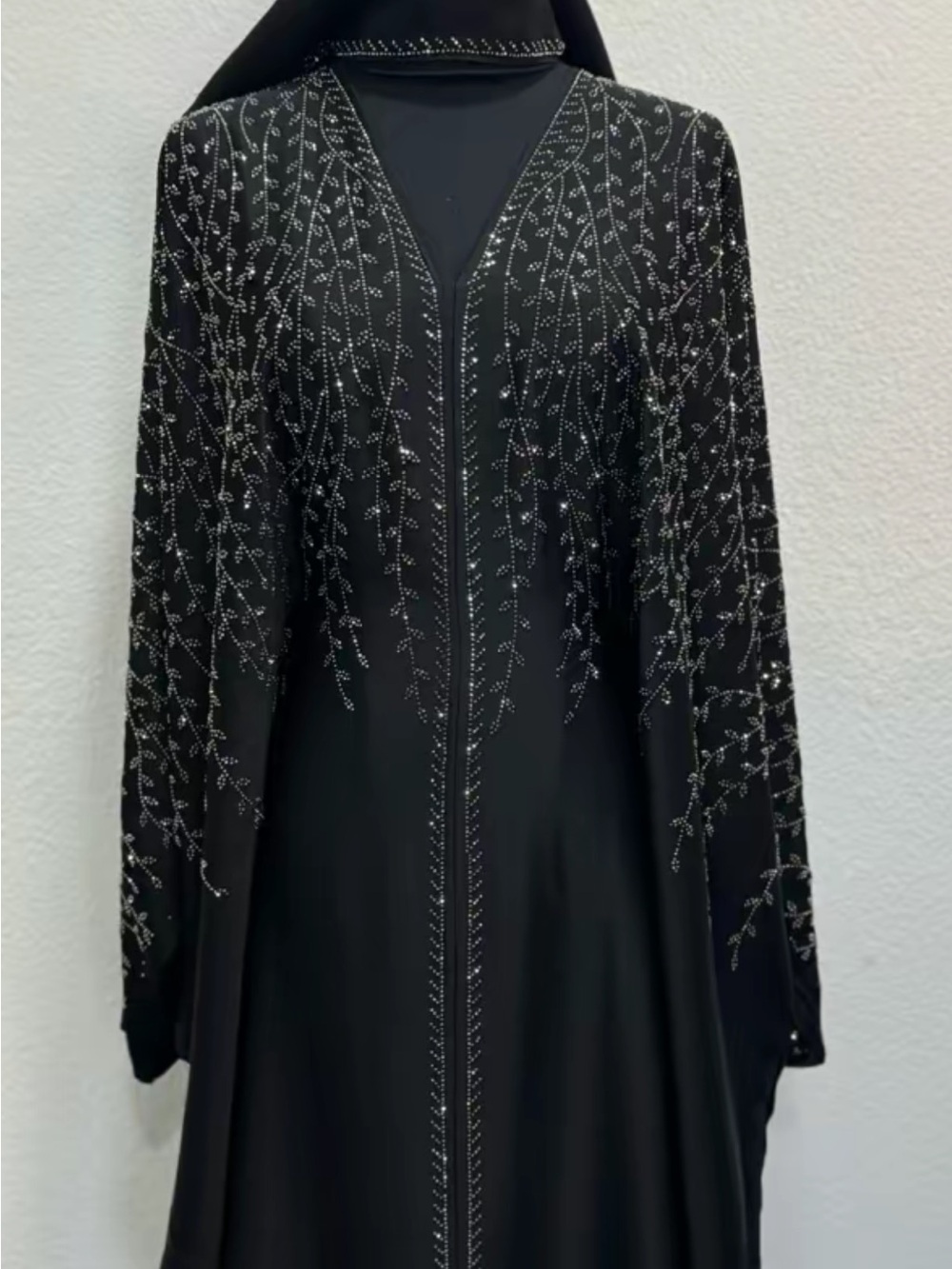 Embroidered Black Open-Front Kaftan Islamic abaya
